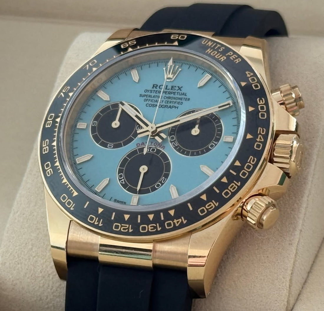 Rolex Cosmograph Daytona 40mm Yellow Gold Turquoise Blue Black Dial Cerachrom Bezel Oysterflex Bracelet - 126518LN - 2025